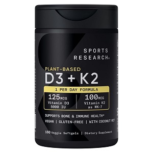 سافت ژل ویتامین د3 و کا2 اسپورتس ریسرچ 160 عددی Sports Research Vitamin D3 + K2