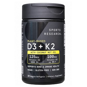 سافت ژل ویتامین د3 و کا2 اسپورتس ریسرچ 30 عددی Sports Research Vitamin D3 + K2