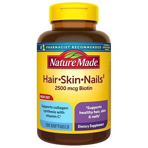مکمل پوست، مو و ناخن نیچر مید حاوی بیوتین ۲۵۰۰ میکروگرم ۱۲۰ عددی Nature Made Hair, Skin & Nails